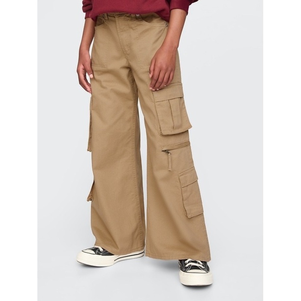 Gap Kids Baggy Double Cargo Pants Mojave Tan Khaki Wide Leg Size 10 Kids